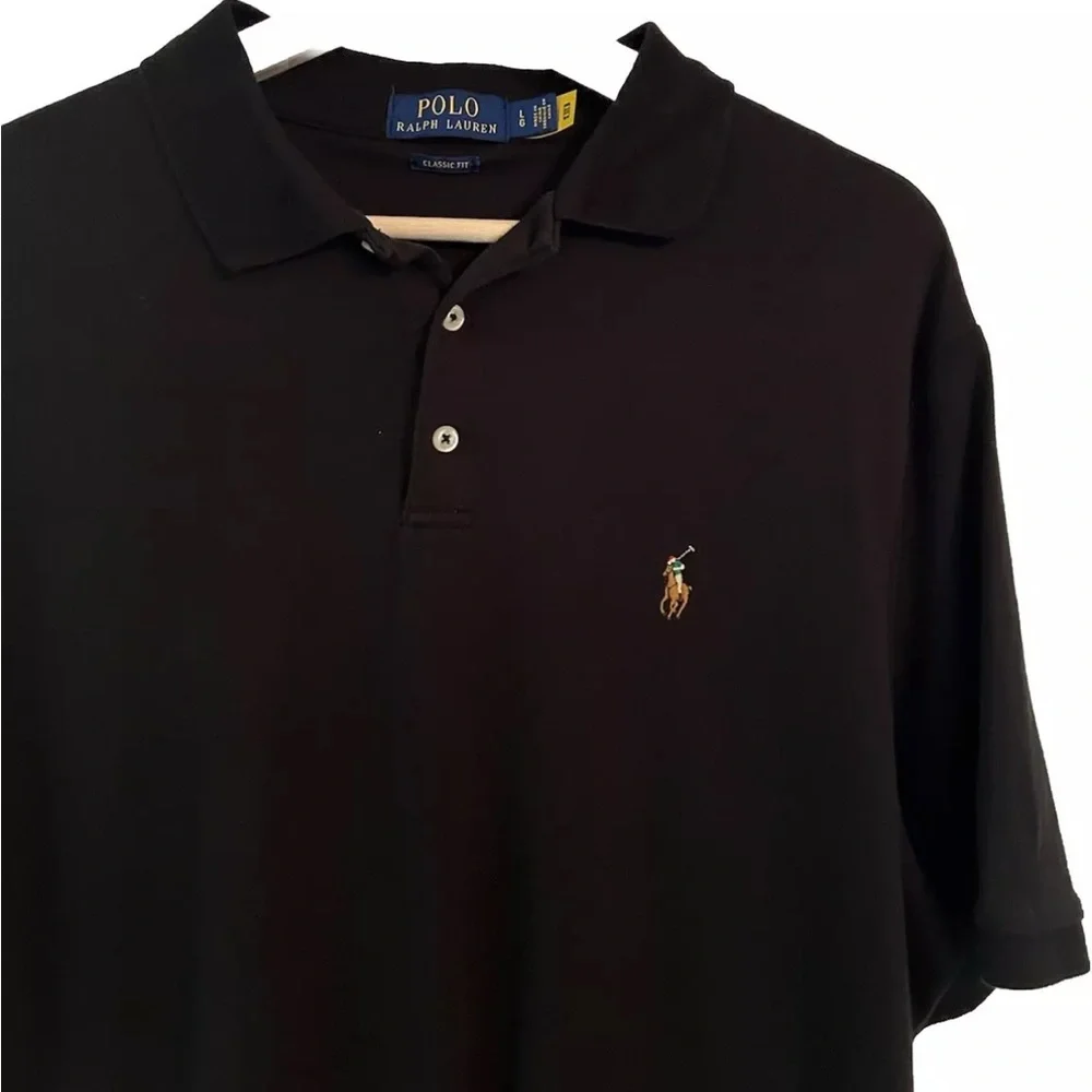 Polo Ralph‎ Lauren Mens Black Polo W/ Real Pony Logo Shirt Size Large